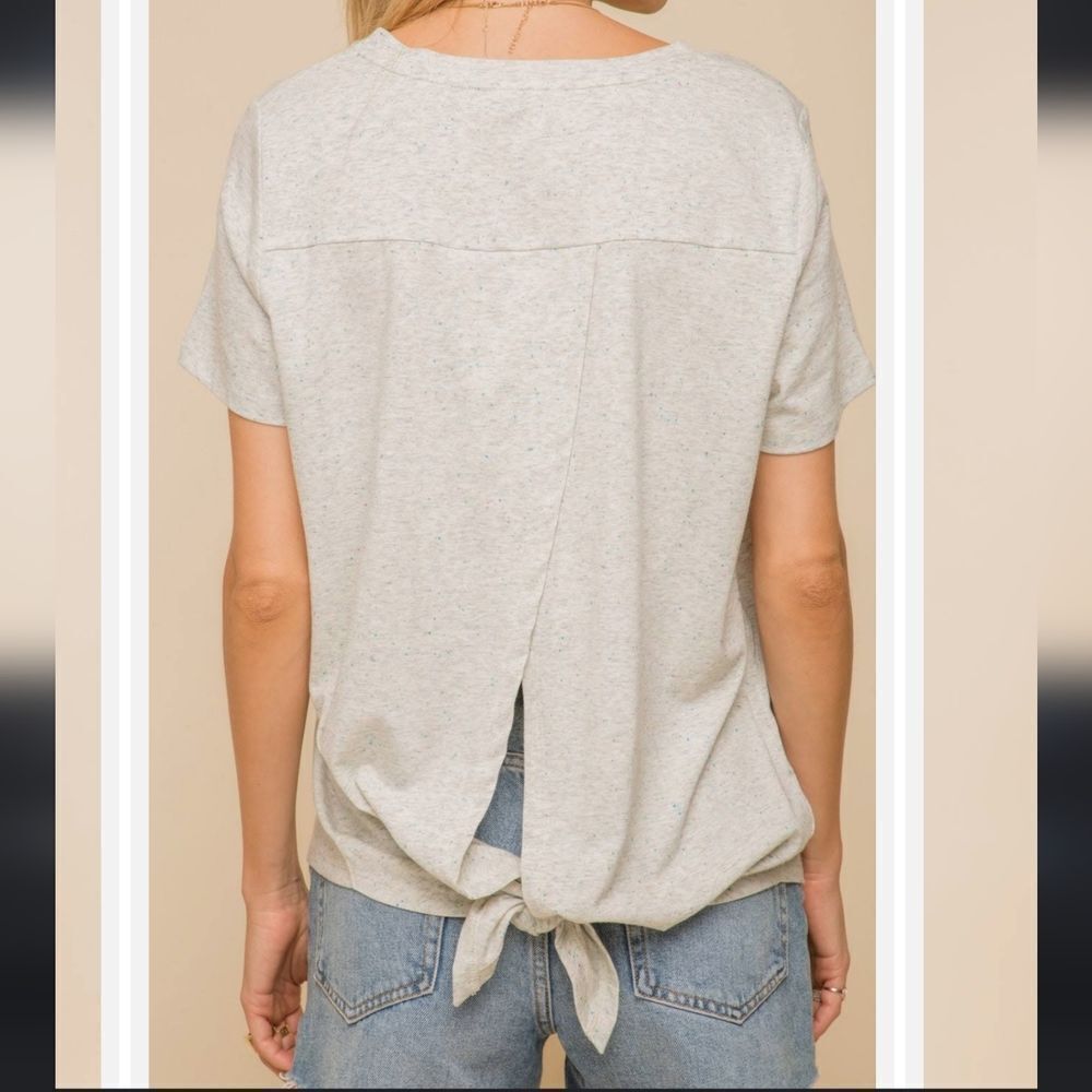 Hem & Thread Women's Small Shirt Tie Back Top Gray Rainbow Speckled blouse